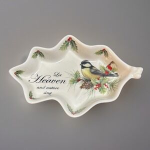 Cracker Barrel Season of Peace Holly Bird Ceramic Leaf Trinket Dish Tray